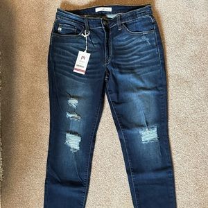 KanCan skinny jeans. Dark wash. Distressed. Size 13/30. 29” inseam. NWT.